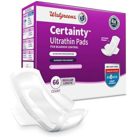 Certainty Ultrathin Pads, Light Absorbency, Regular Length, 66 Count, Bladder Control with Dry-Lock Core