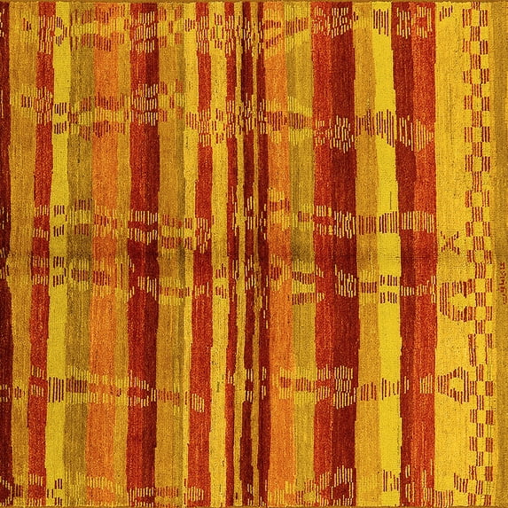 Ahgly Company Machine Washable Indoor Square Oriental Yellow Industrial Area Rugs, 8' Square