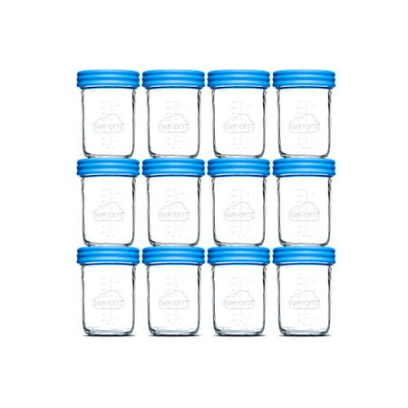 Baby Food Storage Containers - Leakproof, Airtight, Glass Jars for Freezing & Homemade Babyfood Prep - Reusable, BPA Free, 12 x 8oz Set, that is Microwave & Freezer (Best Homemade Baby Food Storage)