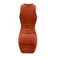 thumbnail image 3 of Prolriy Dresses for Women 2024 Women's Sleeveless Round Neck Pleated Tight Elastic Package Hip Dress Womens Dresses Orange M, 3 of 4