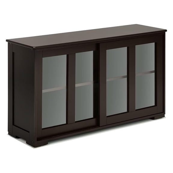 Modern Stackable Buffet Cabinet w/Sliding Tempered Glass Door, Adjustable Shelf Cupboard, Bathroom Floor Cabinet, Buffet Table Coffee Bar (Espresso)