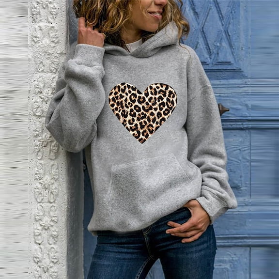 kayannuo Womens Tops Long Sleeve Shirts Fall Womens Casual Hoodies Jumper Tops Ladies Leopard Print Sweatshirt Blouse Tee Gray