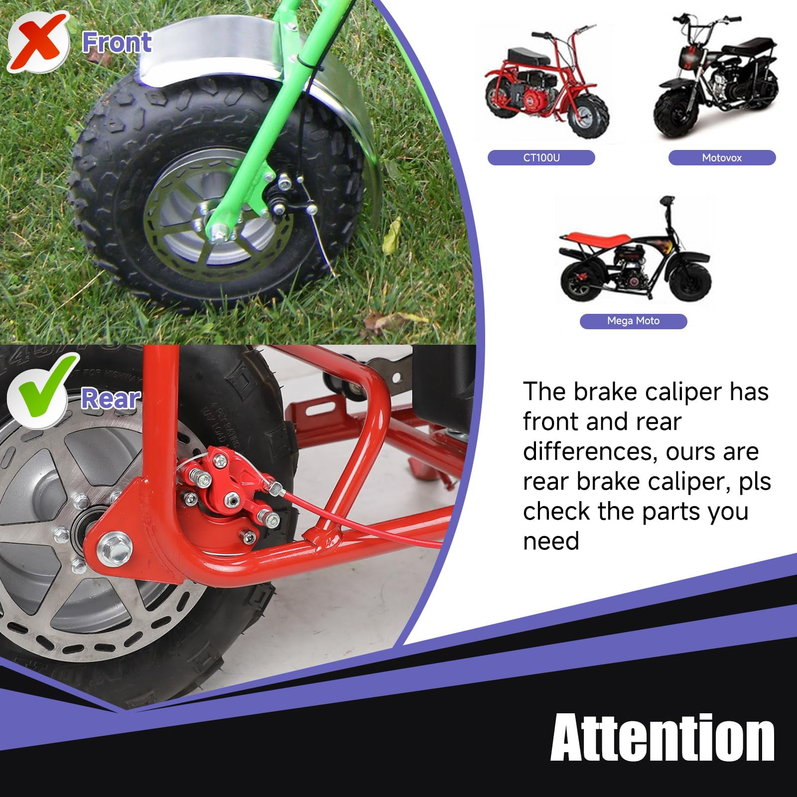 Mini Bike Brake Lever Kit with 180mm Disc Brake Rotor Compatible with Coleman CT100U CC100X Baja Doodlebug DB30 Motovox MBX10 MBX11 Monster Mega Moto 80cc Parts Rear Brake Caliper