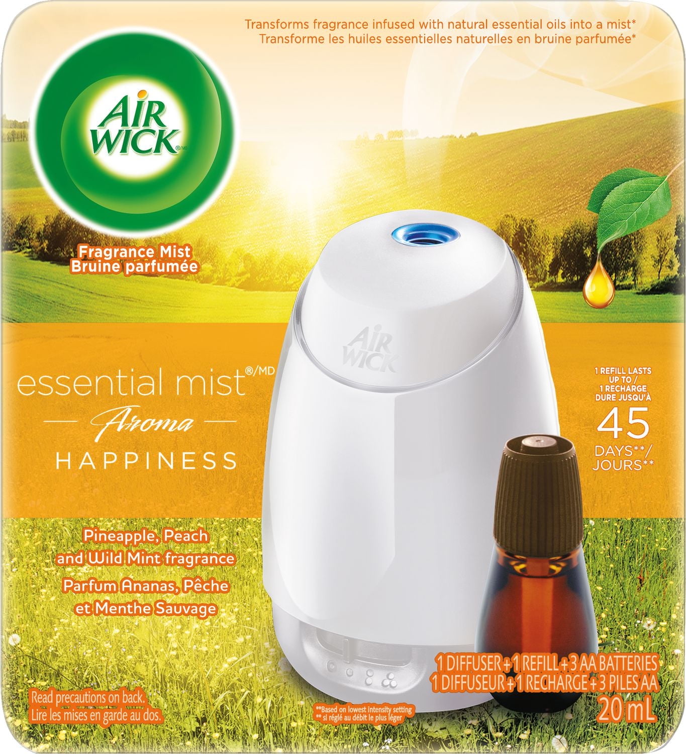 Air Wick Essential Mist Aroma Fragrance Oil Diffuser, Happiness, 1 Diffuser+1 Refill, Air Freshener, 1 Diffuser + 1 refill