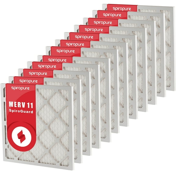SpiroPure 10x20x1 MERV 11 Pleated Filter Air Filters - Made in USA (12 Pack)