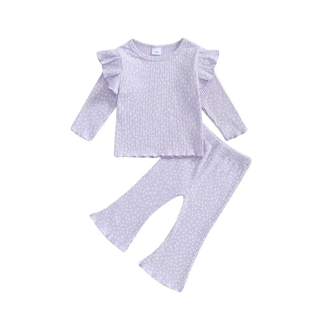 Gupgi 2Pcs Baby Girl Fall Outfits Ruffle Infant Long Sleeve Sport Print Tops + Flare Pants Set Toddler Clothes