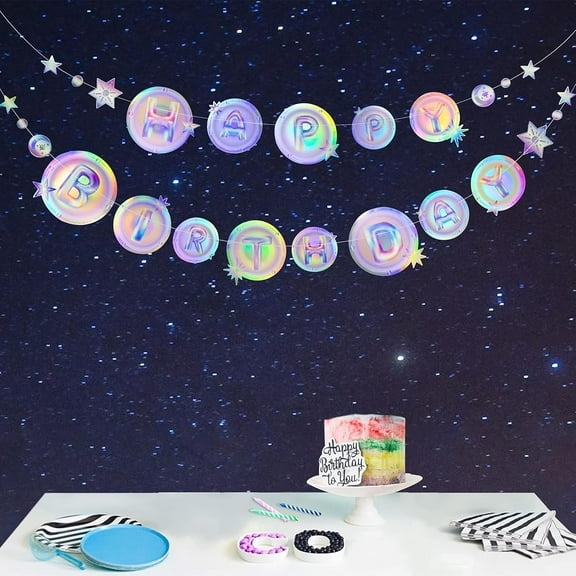 Cheerland HAPPY BIRTHDAY Paper Banner Twinkle Star Decorations, Holographic, 2Pcs