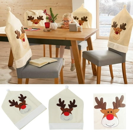 1 8 Pcs Christmas Home Decor Santa Claus Chair Set Christmas Decoration Family Elk Chair Chair Cover 20 X 23 5 Inches