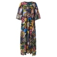 thumbnail image 4 of Robes pour Femmes Rondes Été Col Rond Manches 3/4 Ample Rétro Coton et Lin Imprimé Robes Manches Longues Robe d'Été pour Femmes en Liquidation, 4 of 6
