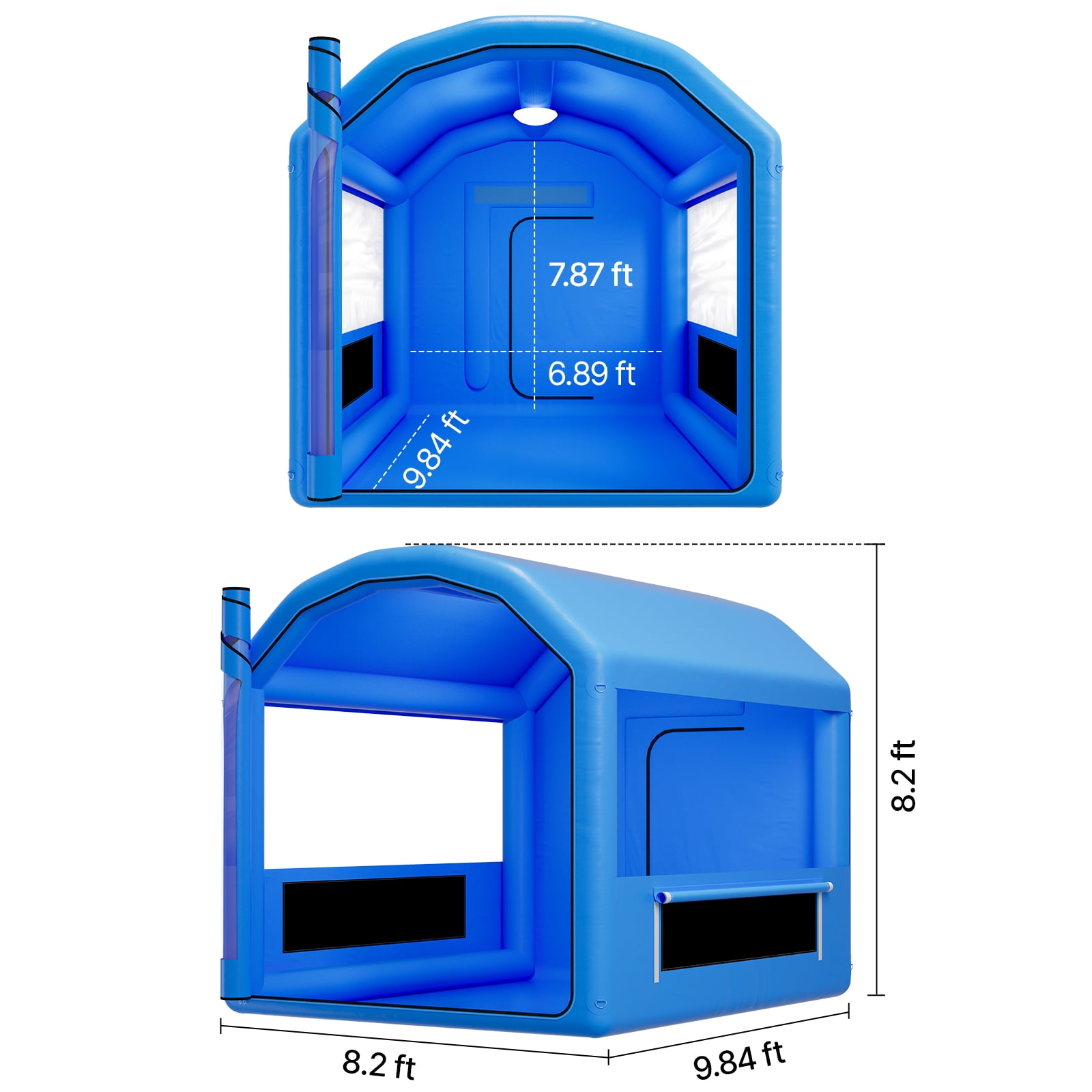 KFFKFF Inflatable Paint Booth, 9.84 x 8.2 x 8.2 ft, Spray Tent with 550W Blower and Air Filtration, Rounded Roof Design, Suitable for Painting Bikes, Motorcycles, and Vehicle Panels