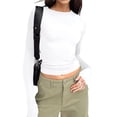 thumbnail image 2 of Women'S Basic T-Shirt Crew Neck Long Sleeve Slim Fit Cute Tops White XL, 2 of 9