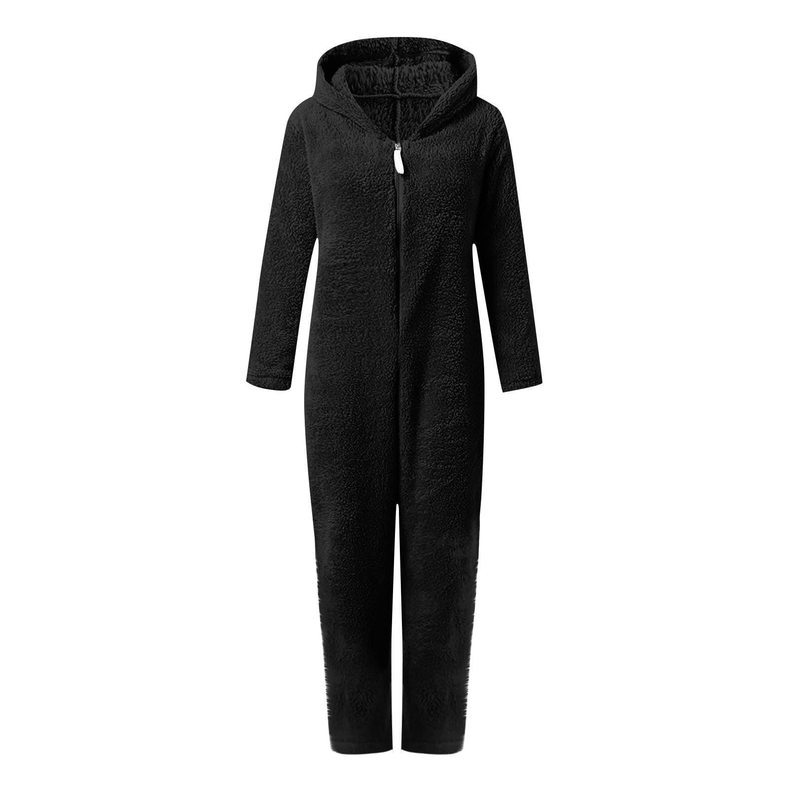 FUZHIQ Boys Girls Fleece Jumpsuits Onesie One Piece Zip Up Hooded Super Soft Fuzzy Hooded Rompers Warm Winter Jumpsuit for 13-14 Years
