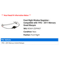 thumbnail image 2 of Front Right Window Regulator - Compatible with 1992 - 2011 Mercury Grand Marquis 1993 1994 1995 1996 1997 1998 1999 2000 2001 2002 2003 2004 2005 2006 2007 2008 2009 2010, 2 of 2