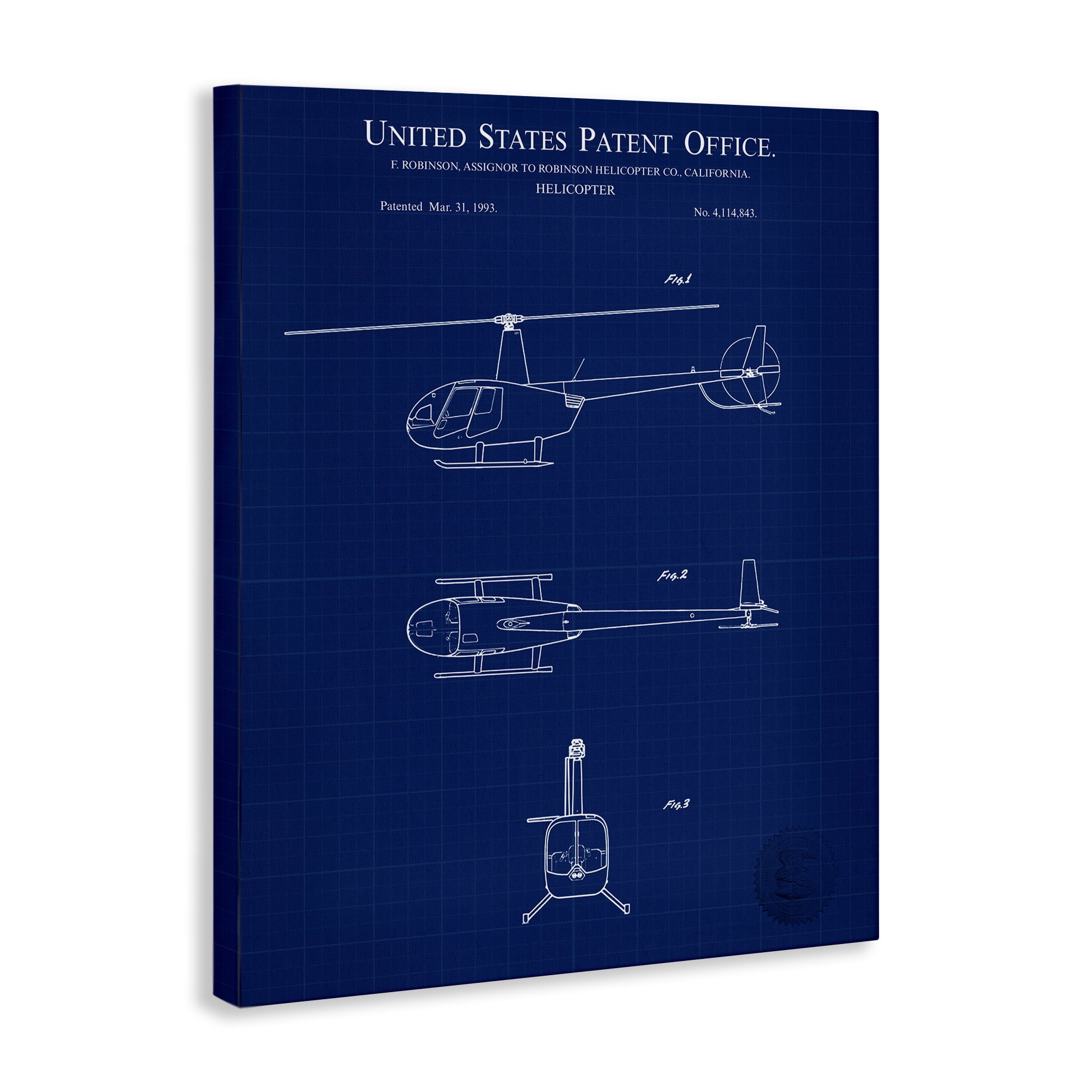 Stupell Industries Detailed Helicopter Blueprint Transportation Painting Gallery Wrapped Canvas Art Print Wall Art, 30 x 40