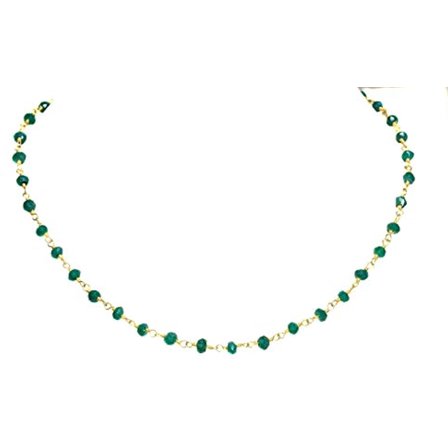 14k Gold Filled Green Onyx Faceted Beaded Chain Goldtone Wired Necklace, 18" Designed for Adult Women