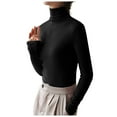 thumbnail image 2 of Charella Women's Turtleneck Knitted Basic Shirt Casual Long Sleeve Slim Fitted Tops Black,10, 2 of 5