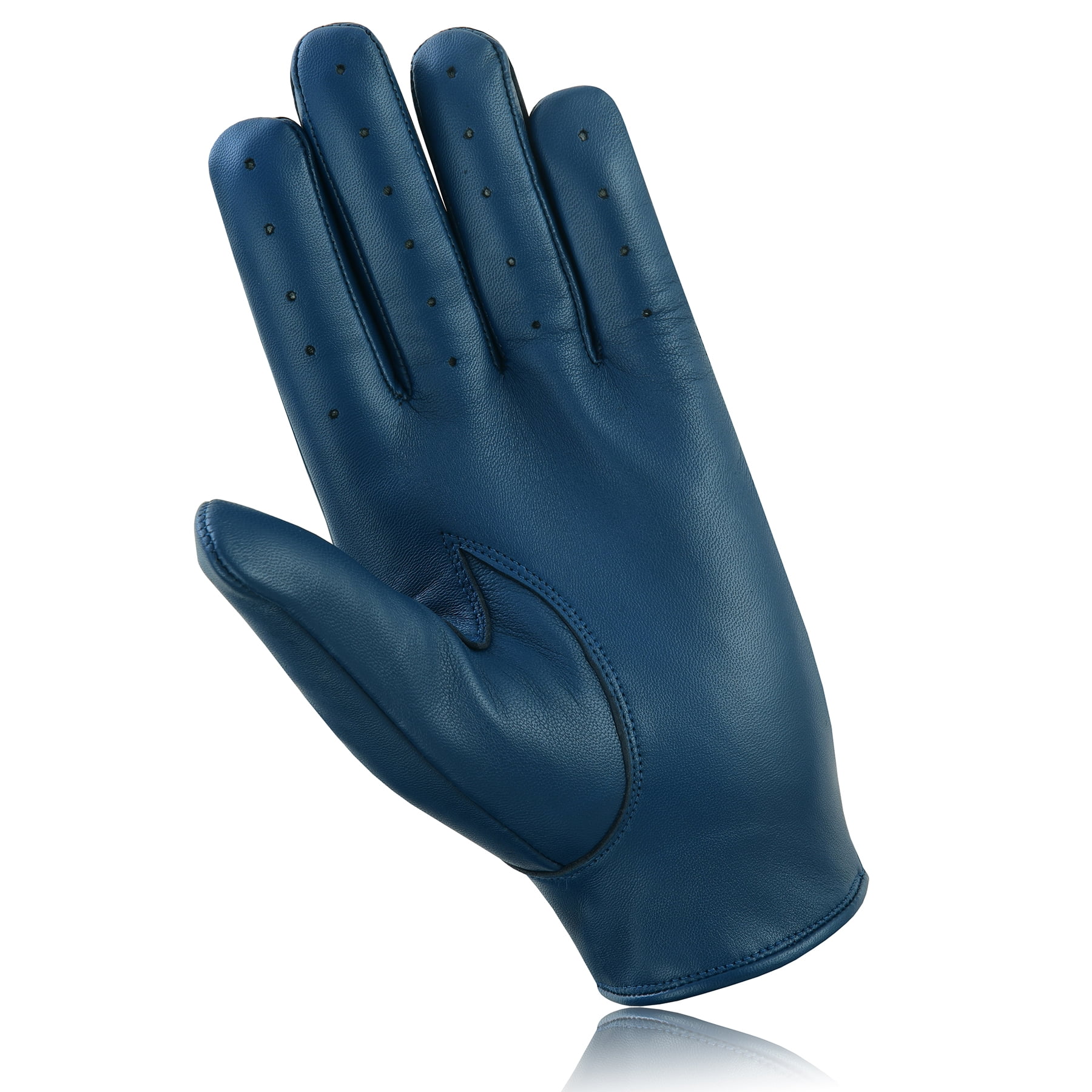 Men Leather Gloves Leather Driving Gloves Chauffeur 100% Genuine Lambskin Leather Full Finger Car Driving Motorcycle Bikers Riding Gloves Navy Blue-M
