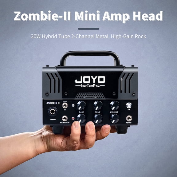JOYO ZOMBIE II Rugged Metal 20W Hybrid Tube Electric Guitar Mini Amp Head, 2-Channel Clean/OD with Bluetooth, FX Loop & Cab Emulated Headphone Out, Requires External Speaker