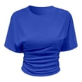 thumbnail image 4 of TrendOFT Womens Crew Neck Half Sleeve Ruched Shirts Summer 2026 Casual Cinched Waist Crop Tops Blue M, 4 of 5