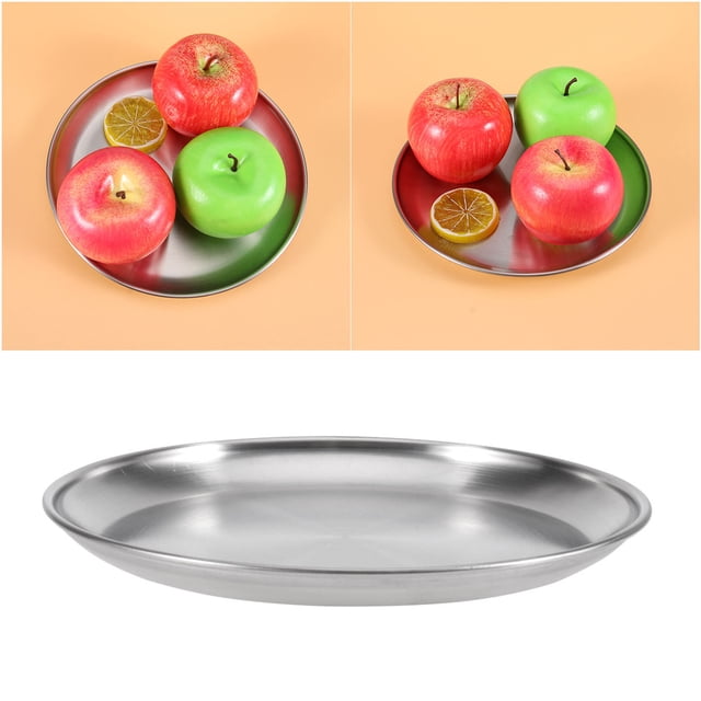 FONDOTIN Plaque Ronde en Acier Inoxydable Style Coréen Forme Simple Design 1 Ensemble