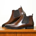 thumbnail image 2 of Botas Vintage para hombre, zapatos informales de cuero, Otoño Invierno, cabeza cuadrada, botas cortas clásicas hechas a mano para hombre, botas para exteriores 2024, 2 of 5