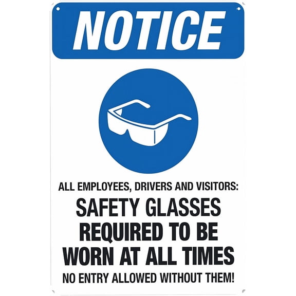 All Employees Visitors Glasses Required Sign - 8"x12" Tin Warning Metal Sign, Vintage Decor for Home, Farm, Bar, Coffee Shop