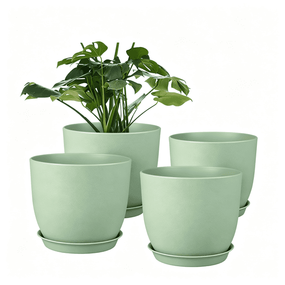 XIBUFE Plant Pots 8" Set of 4,Flower Pots with Multi Mesh Drainage Holes,Planters for Indoor Outdoor Garden Plants and Flowers Indoor Plant Pots(Green)