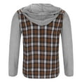 thumbnail image 3 of Dresfit Plaid Sweatshirts for Men Button Down Patchwork Flannel Pullover Drawstring Long Sleeve Quilted Winter Fall Cardigan Button Up Color Block Big and Tall Shirt Light Brown 2XL, 3 of 4