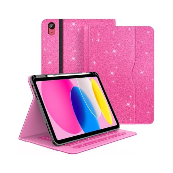 wonim11 Case for iPad 11th Generation (A16) 11-inch 2025, for 10th Generation 10.9'' 2022, Glittering Sparkly iPad 11/10 th Gen Cover with Auto Sleep/Wake, Pencil Holder, Pocket Design, Pink
