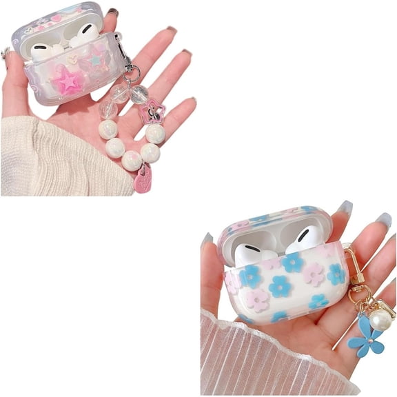 Compatible with AirPod Pro Clear Case,Cute 3D Stars and Cartoon Flower Pattern Design,Soft TPU Protective Shockproof Case for AirPods Pro for Girls Women Teens