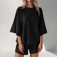 thumbnail image 2 of GILIGEGE 2 Piece Sets for Women Womens Sets Two Piece Set Summer Outfits 2 Piece Pajama 3/4 Sleeve Oversized Tshirts Elastic Waist Short Summer Lounge Sets Black L, 2 of 9