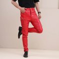 thumbnail image 5 of HOOMEUMY Men's Faux Leather Pants Steampunk Goth Trousers Pocket Slim Fit Leather Pants Vintage Side Lace Up Cinch Bottom Pants Red 16, 5 of 9
