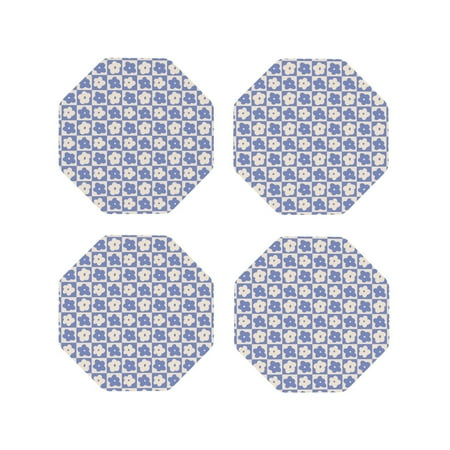 

Leather Coasters with Heat-resistant for Drinks Plaid flowers -标题2 Octagon