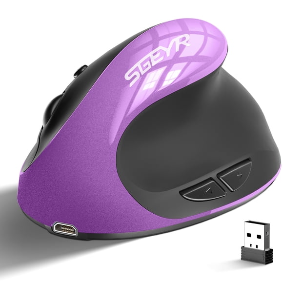 Wireless Vertical Ergonomic Mouse SGEYR Rechargable 2.4G USB with 6 Buttons for Computer-Purple