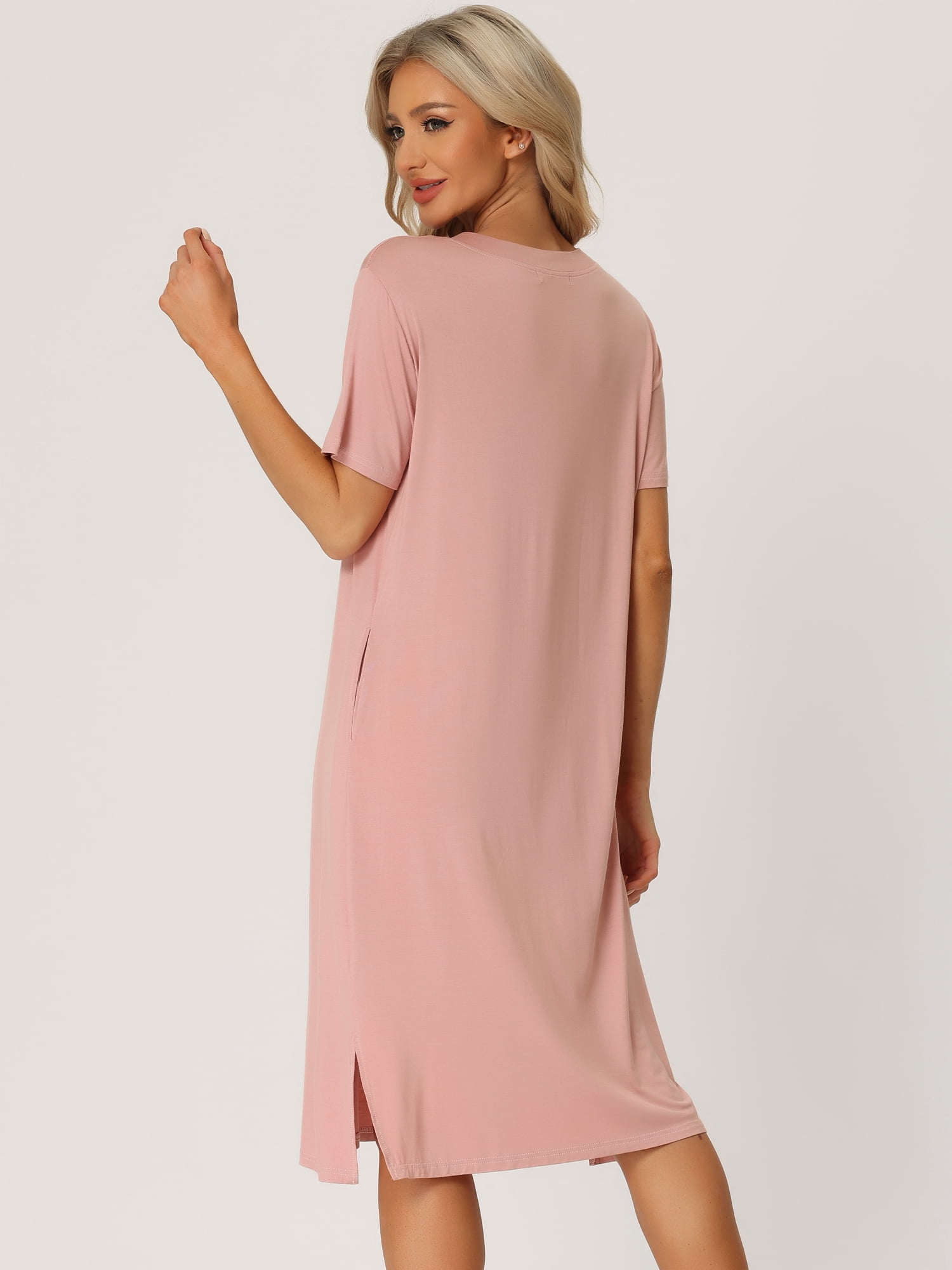 DARING DIVA Women's Short Sleeve T-shirt Dress Nightshirt for Lounge M Pink