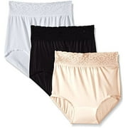 Bali Women's Lacy Skamp Brief Panty, Black/White/Mocha, Large/7 Pack of 3