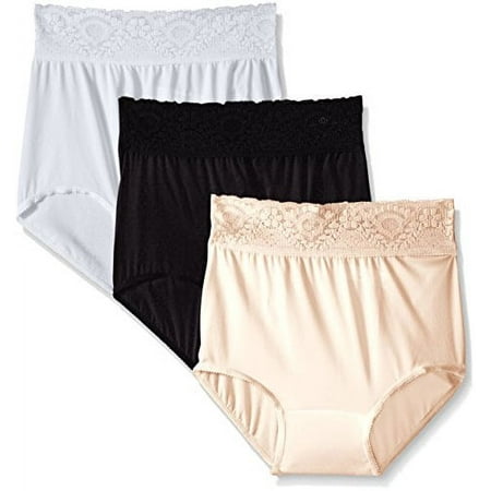 Bali Women's Lacy Skamp Brief Panty, Black/White/Mocha, Medium/6 Pack of 3