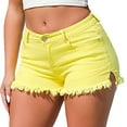 thumbnail image 2 of Jxximdong Boyfriend Jeans for Women, Spring/Summer Wash Vintage Worn Solid High Waist Beaded Edge Denim Shorts, Yellow Women's Denim Pants, 2 of 5
