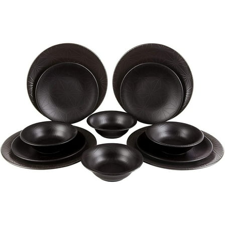 Premium 12-Piece Dinnerware Set - Porcelain Plates & Bowls - Complete Service for 4 - Chip-Resistant Dish Set for Everyday & Entertaining