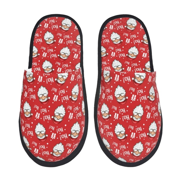 Fotbe Merry Christmas Santa Claus A Pantuflas Peludas para Mujer con Estampado, Zapatillas de Peluche, Zapatos de Invierno para Casa, Uso Interior y Exterior-Large