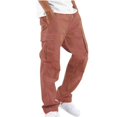 thumbnail image 2 of Mens Cargo Pants Drawstring Casual Hiking Pants Joggers Athletic Trousers Cotton Loose Straight Sweatpants for Men Red S, 2 of 3