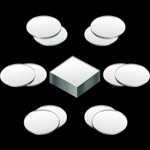 200 Pieces 1 Inch Small Round Glass Mirror, Small Square Mirror Tiles, Mini Glass Mirror for Arts Crafts Projects, Traveling, Framing, Decoration.
