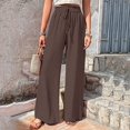 thumbnail image 5 of AOMPMSDX Women's Pants Solid Elastic Waist Trouser Pant High Waist Wide Leg Regular Fit Palazzo Pants With Pocket Coffee XL, 5 of 8