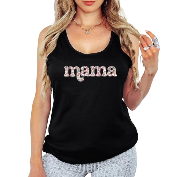 Floral Mama Tank Top for Women Cute Summer Shirt for Mom Black Tank Top XX-Large