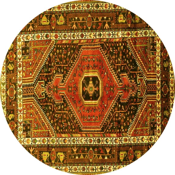 Ahgly Company Indoor Round Persian Yellow Traditional Area Rugs, 4' Round
