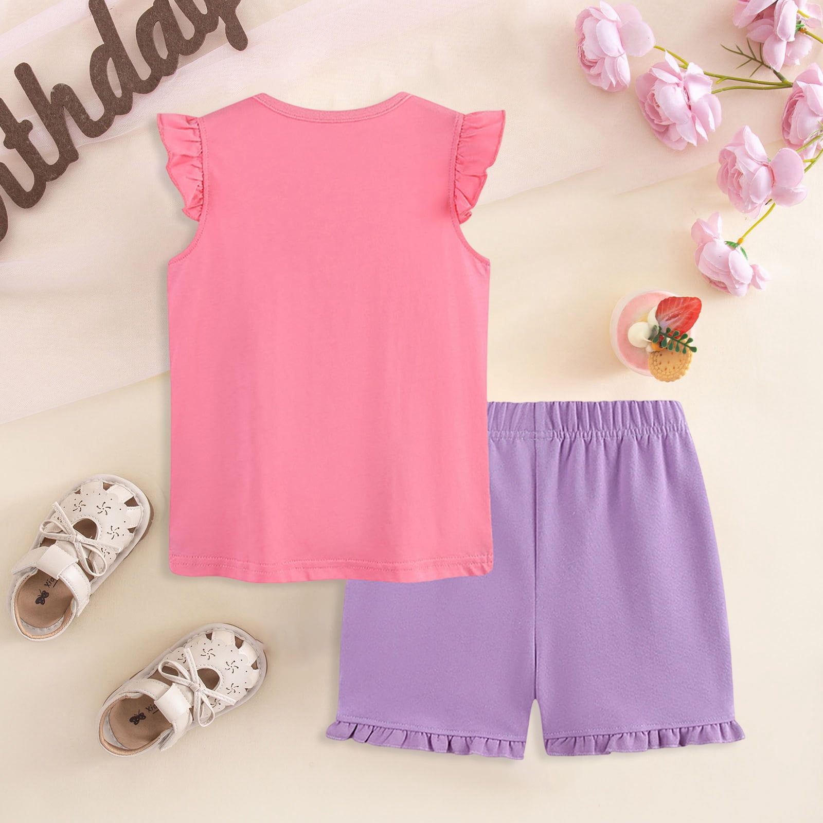 Zshosam Girls' Shorts Sets Newborn Baby Girl Clothes Summer Outfits Infant Ruffle Sleeveless Cute Tank Tops Size 7T 8T,(Pink 7-8 Years)