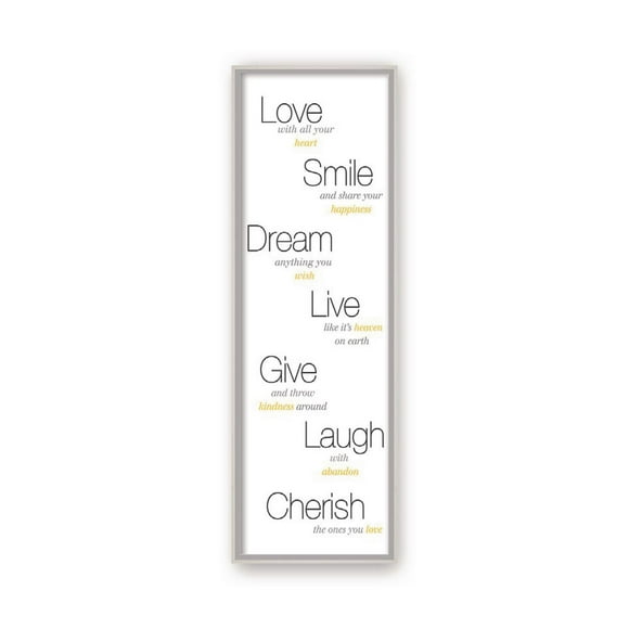 Artissimo Designs Toile Imprimée Encadrée Love Smile Dream Jaune - 12 x 36 H x 2.0 D