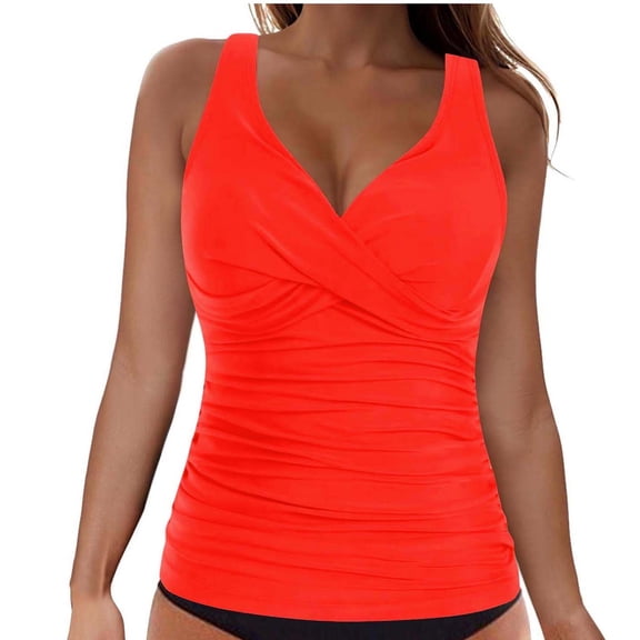 Women's Tankini Top Twist V Neck Push Up Swim Top Ruched Bathing Suit Tops Only