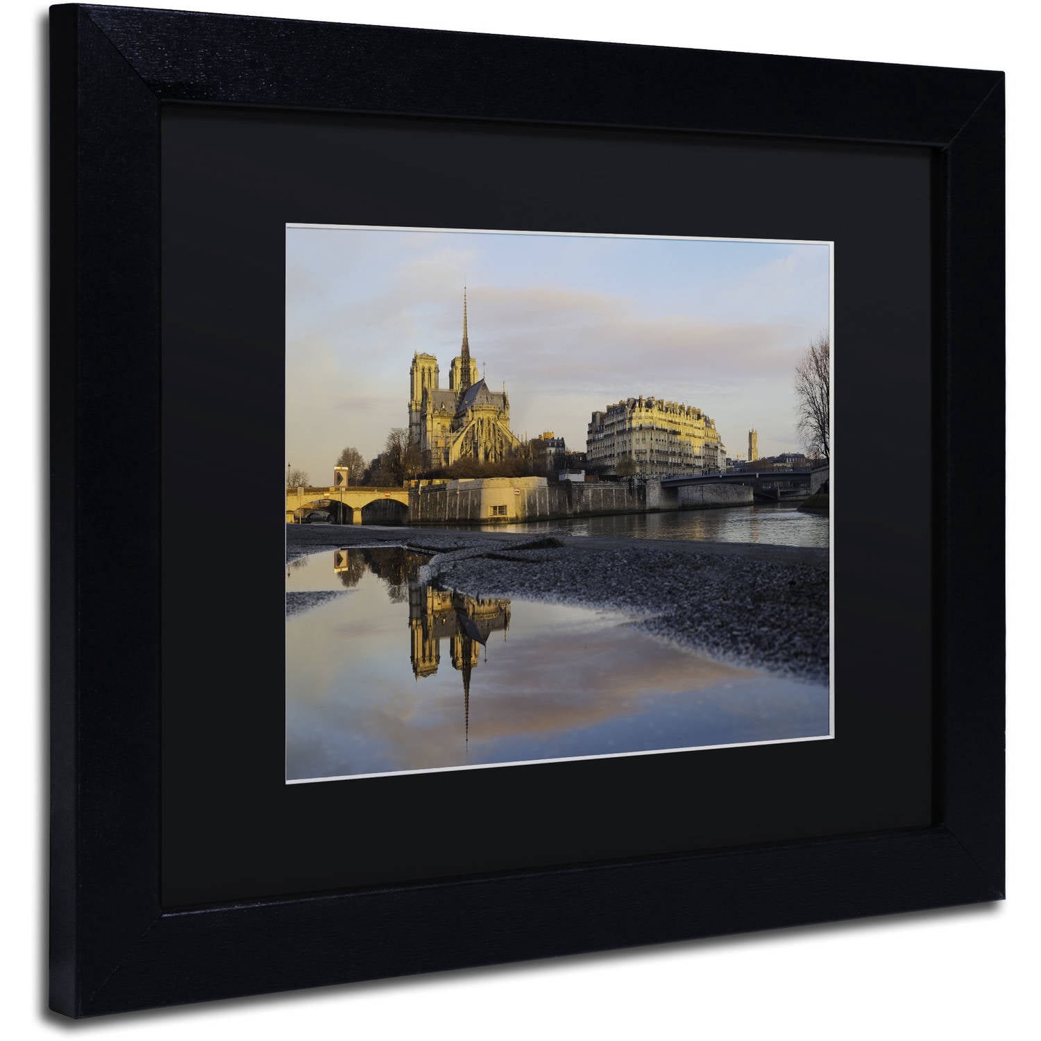 Trademark Fine Art "Sunrise in Notre Dame de Paris" Canvas Art by Mathieu Rivrin, Black Matte, Black Frame