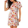thumbnail image 2 of Fotbe Hello Autumn Maple Leaf Pattern Women's Cotton Nightgown Sleepwear Short Sleeves Shirt Casual Print Sleepdress, 2 of 6